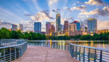 Austin skyline taken from a bridge near the city