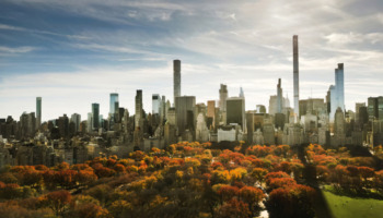 New York City Skyline taken from the air above central park